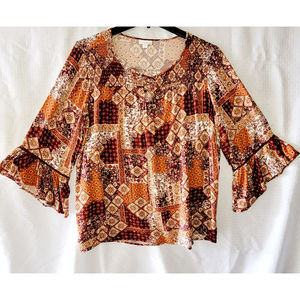 Westport 1962 Women 1X Bell Sleeves Criss Cross Neckline Casual Summer Top